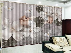 Curtain Delicate Red Pearl Blue Flowers 3D Floral Curtains Beautiful Practical Interior Curtains