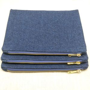 blank 14oz thick denim makeup bag with gold metal zip true red lining plain denim cosmetic bag for DIY paint directly from factory