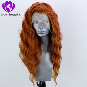 180% densidade laranja/cobre vermelho onda de água perucas de renda sintética longas soltas encaracoladas perucas frontais de renda sintética para mulheres negras