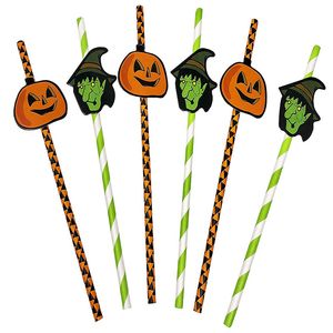 Halloween Temat Recykling Papierowy Słomki do picia z Jack-O-Lantern and Witch Designs Party Supplies Halloween Dekoracja JK1909KD