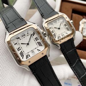 Top Quality Series Fashion Quartz Watch Men Women Gold Silver Dial Sapphire Glass Square Design Wristwatch Lovers Luxury Leather S193z