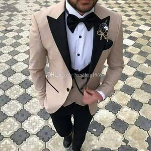 Popular Um botão do noivo smoking pico lapela Groomsmen Mens ternos de casamento / Prom / Jantar Blazer (jaqueta + calça + Vest + Tie) K282