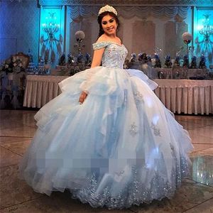 Bling paillettes pizzo prom abiti quinceanera per dolci 16 ragazze 2020 scollo a barca in rilievo di cristallo pizzo volant tulle abiti da festa formale