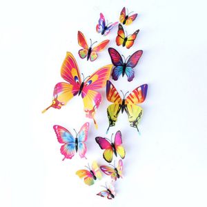 Fridge Magnets 3D Double Layer Decorative Butterfly for Bedroom Party Curtain Fake flower Craft Decor PVC Butterflies 12pcs/lot