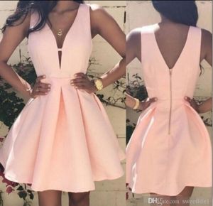 2019 Short Prom Dresses V Neck V Back Custom Made Cheap Cocktail Dress Pink Mini Evening Gowns