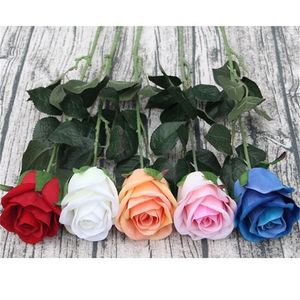 Artificial Display Velvet Rose Flowers Single Stem Rosa Red/White/Pink/Blue/Orange Color