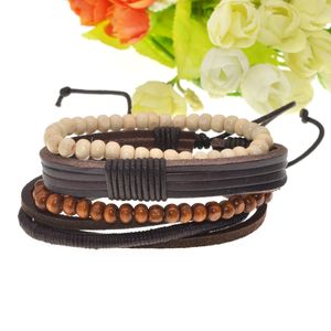 Multi-Bundle Set Bracelet Handmade Leather Jewelry Beaded Woven Beaded Bracelet Leather Wrap