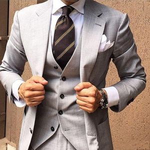 Light Grey Groom Tuxedos Notch Lapel Groomsman Wedding Tuxedos Men Prom Party Jacket Blazer 3 Piece Suit(Jacket+Pants+Tie+Vest) 2269
