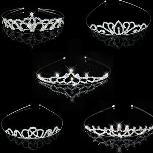 Ślubne Dzieci Urodziny Rhinestone Crown Headband Clear Crystal Headwear Tiaras Stron Party Favor Prezenty Tort Topper Dekoracje