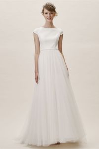 2019 New Simple Modest Wedding Dresses With Sleeves Crepe Tulle A-line Elegant Cap Sleeves Women Informal Boho Bridal Gowns Modest