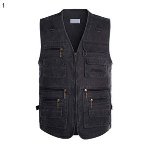 Ny medelålders Vest Spring och Autumn Casual Outdoor Vest Multi-Pocket Photography Cotton Men's Clothing Sleeveless Jacket