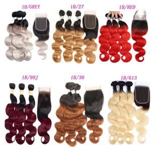 Brazilian Ombre Hair Body Wave Straight Remy Hair Weaves 1B/27 1B/30 1B/99J 1B/Red 1B/613 1B/GREY Double Wefts