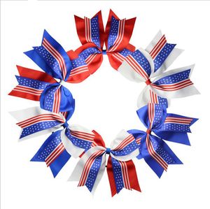 8'' Print 4th Of July Cheer Bow With Elastic Hair Band For Kid Girl American Flag Hair Bows Cheerleading Hairs Accessories