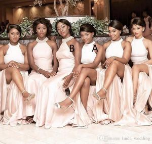 2019 Ucuz Halter Boyun Afrika Uzun Gelinlik Elbise Yaz Ülke Bahçe Düğün Parti Misafir Hizmetçi Onur Kıyafeti Artı Boyutu Custom Made