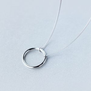 China small design genuine sterling silver 925 circle pendant necklace white rhodium plated minimalist women jewelry