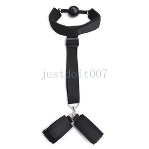 Bondage Collare da collo al polso Polsini alla caviglia Cinturino morbido per bocca Gag Set di ritenuta Manette # R56