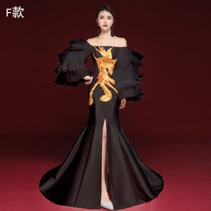 Oriental Mulheres Evening Partido vestidos pretos Vestidos de arrasto Feminino Cheongsam elegante Qipao sexy moderna Mermaid Vestido