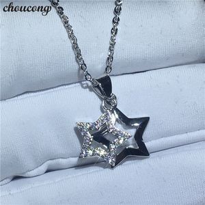 choucong Double Star shape Necklace for women Bridal 5A Zircon Cz Real 925 Sterling silver Wedding Pendant with Necklace