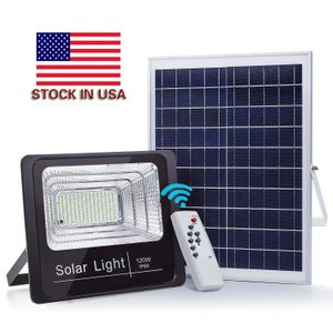 Solar IP67 Floodlight 120W 100W 40W 25W 80-90LM / W Power Cell Panel Batteri Utomhus Vattentät Industriell lampor Lyser fjärrkontroll