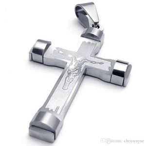 Mäns Rostfritt Stål Smycken Jesus Kristus Sterling Silver Black Crucifix / Cross Pendant Chain Halsband P09