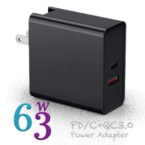 63W PD Ładowarka 2port USB Szybki ładunek QC3.0 Typ C do Przełącznika MacBook Air Pro iPhone XR Chargers Ścienne