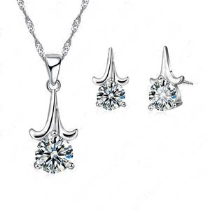 New Fine Cubic Zirconia Pendant Necklace Women Fashion Jewelry Plant 925 Sterling Silver Earrings Chain Jewelry Sets