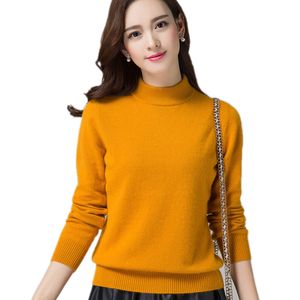 Moda-Sweater de caxemira de pescoço de inverno Cabeça feminina Slim Solid Cor Solid Knit Sweater de mangas compridas camisa de fundo de lã quente