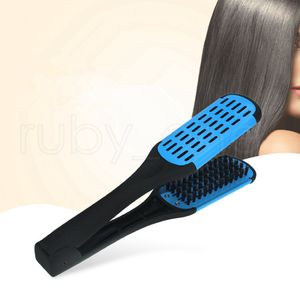 Pro Hairdressing Straightener Ceramic Hair Straightening Double Brushes V Shape Comb Clamp Not Hurt Styling Tools Peine En Forma De V Para Alisar El Cabello