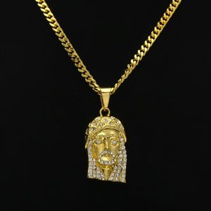Naszyjnik Hop Biżuteria Iced Out Jezus Kawałek Naszyjnik z 70cm Gold Cuban Chain