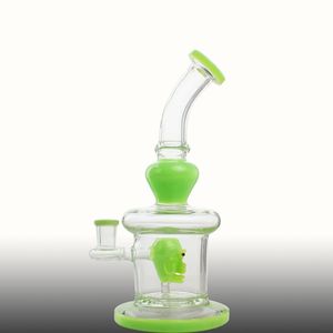 Green Skull Bong in vetro Narghilè 24cm Double Birdcage Percolatori Oil Rigs Tubi d'acqua Becher In Stock Joint 14mm