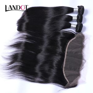 Brasileiro Peruano Malásio Indiano Virgem Humano Weave 3 Pacotes com 13x4 Lace Frontal Feches Cutícula Alinhado Remy Hair