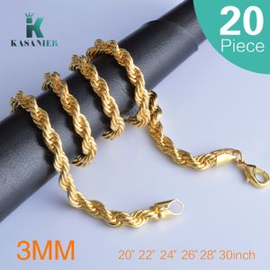 20PCS Gold Braided Rope Chains 3MM Wide 20inch-30inch Woman Long Sweater Necklace Color Guarantee Jewelry KASANIER