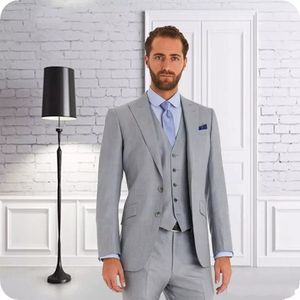 Popular luz cinzenta noivo noivo lapela padrinhos de groomsmen mens vestido de casamento excelente homem jaqueta blazer 3 peça terno (jaqueta + calça + colete + gravata) 675