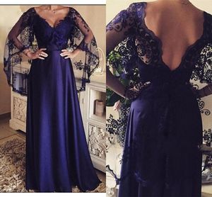 2019 Navy Blue African Evening Dresses Juliet Princess Lace V-hal V Back Dresses Evening Wear Prom Dress Formal Dress Billiga fest Kvinnor