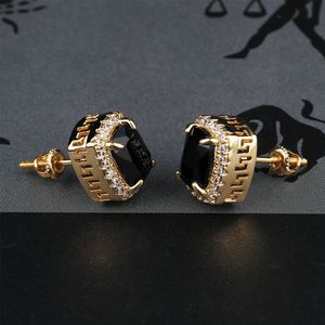 Personlig 18K Gold Blingbling Colorful Diamond Stud örhängen Big fyrkantiga kubiska zirkoniumörhängen Hip Hop smycken för män och kvinnor