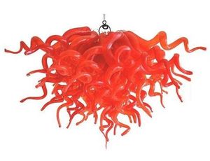 Partihandel 100% handblåst stil ljuskronor ljus borosilikat glas design konst dekor röda hängande LED ljuskronor