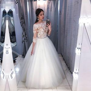 Nova 2020 elegante Sexy pura 3/4 Lace Tulle Bola Vestido de Noiva Vestido bateau vestido nupcial celebridade Vestido de Noiva robe de mariee