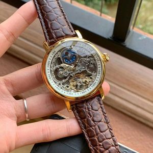 Tourbillon zaffiro scheletro automatico orologio da uomo Sun Moon Phase orologi meccanici da uomo Top orologi da polso cinturino in pelle