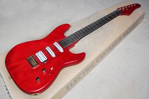 Chitarra elettrica rossa personalizzata in fabbrica con impiallacciatura di acero fiammato, tastiera in palissandro, ponte fisso, pickup SSH, personalizzabile