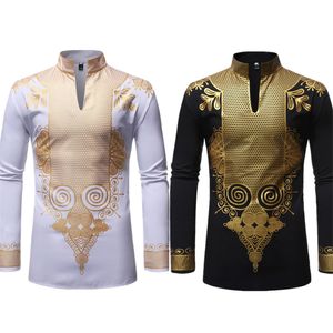 African Dresses for Men Long Sleeve Print Rich Bazin Dashiki Africa Fashion Style Hot Stamping 2019 Mens Tops Clothing