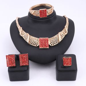 Color Africna Square Crystal Jewelry Sets For Women Wedding Bridal Accessories Gold Plated Stud Earrings Necklace Ring Bracelet