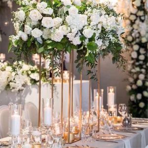 10PCS Gold Flower Vase Floor Vases Column Stand Metal Road Lead Wedding Centerpiece Flower Rack For Event Party Decoration