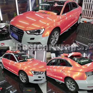 Coral Pink Gold Gloss Shift Magic Vinyl Wrap For Car Wrap Film Magic Glossy Low Tack Glue Kvalitetsstorlek: 1,52*20m (5x67ft)