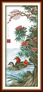 Happy family Mandarin duck decor paintings ,Handmade Cross Stitch Craft Tools Embroidery Needlework sets counted print on canvas DMC 14CT /11CT