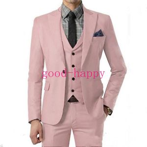 Marka Yeni Damat Smokin Pembe Adam Düğün Smokin Tepe Yaka Slim Fit Erkekler Ceket Blazer Popüler 3 Parça Suit (ceket + Pantolon + Kravat + Yelek) 87