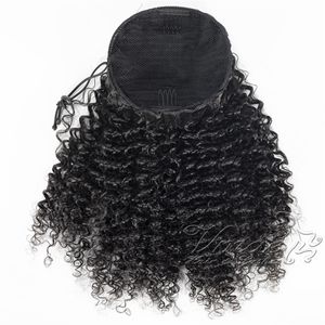 Brazylijski 100% Virgin Human Hair Natural Black Afro Kinky Curly Straight Drawstring Ponytails 120g Clip in Horseta Hair Extensions