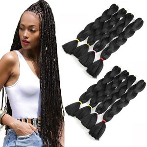 Trança Jumbo sintéticos tranças do cabelo de 24 polegadas 5 blocos Fibra Natural Preto Kanekalon Crochet cabelo para Caixa Tranças torção extensões do cabelo