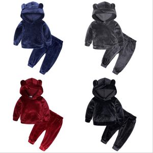 أطفال طفل ملابس الملابس مجموعة Tracksuit Boys Velvet Tops Sweatshirt Hoodie Tops Pants Cotton 2PCS مجموعات ملابس الأطفال