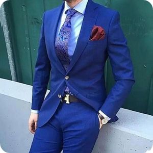 Royal Blue Mens Bröllop Tuxedos Notch Lapel Groom Groomsmen WillsTuxedos Populära Man Blazers Jacket 2 Piece Suit (Jacka + Byxor + Tie) 1311