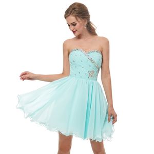 Hellblaues Chiffon-Brautjungfernkleid Sexy Sommer-Brautjungfernkleid Falten-Chiffon mit Pailletten-Perlen-Partykleid Akzeptieren Sie Maßanfertigungen